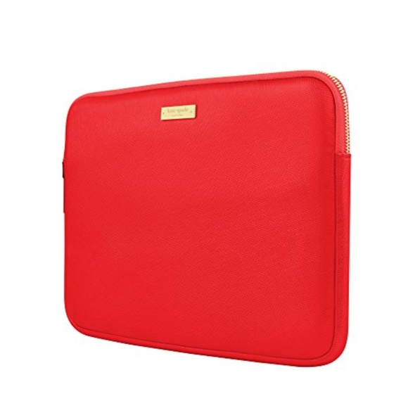 Kate Spade - Red Saffiano Padded Pink Lined Gold Zipper Tablet / Laptop Case Bag - Picture 1 of 13